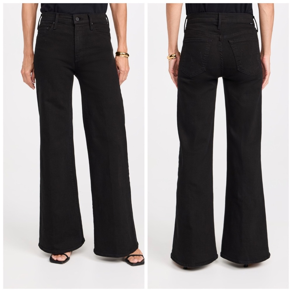 MOTHER Lil Twister Sneak In Pitch Black Wide Leg Slouchy Size 34 Petite Short